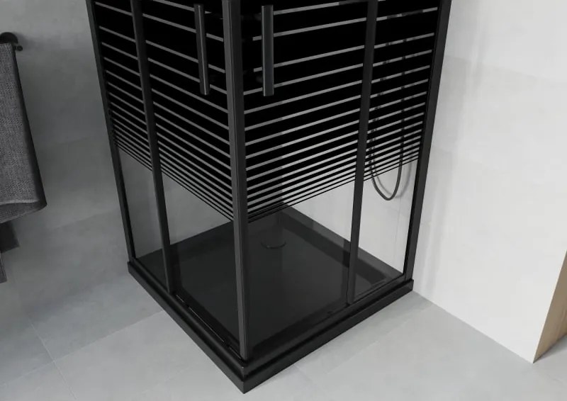 Mexen Rio cabina doccia quadrata 80 x 80 cm, strisce nere, nera + piatto Flat, nero - 860-080-080-70-20-4070B