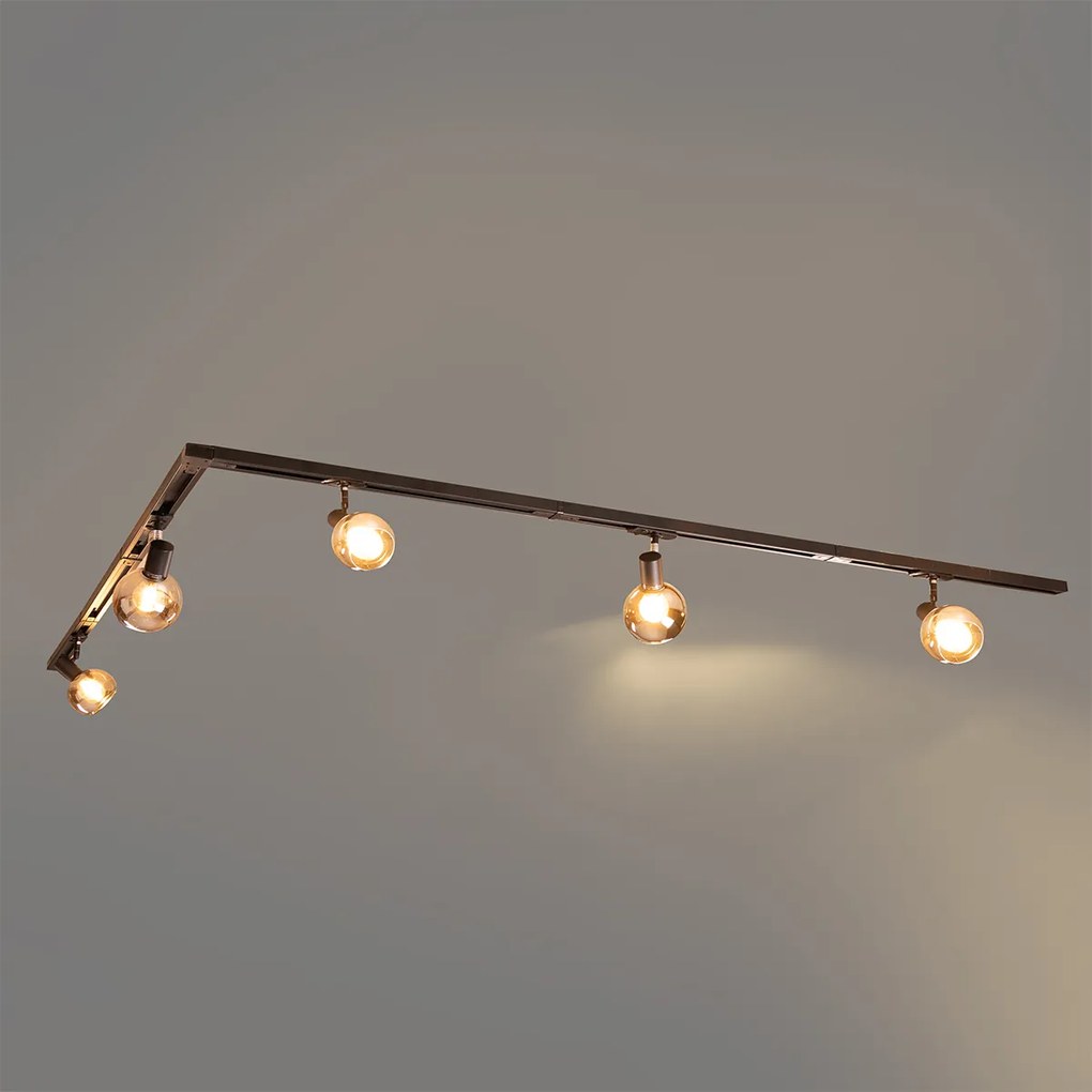Sistema di illuminazione a binario moderno con 5 faretti neri monofase - Iconic Lava