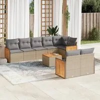 Set Divano da Giardino 9 pz con Cuscini Beige in Polyrattan 3227837