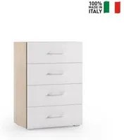 Mobile 4 Cassetti Guide In Metallo E Piano Con Vassoio Contenitore rovere con frontali bianco