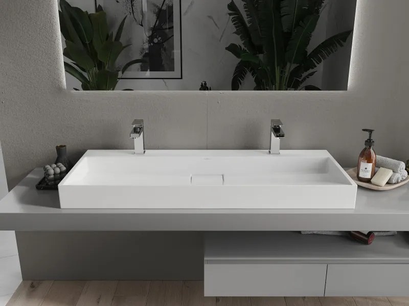 Mexen Ava lavabo da appoggio in conglomerato 2/O 120 x 46 cm, bianco - 23011202