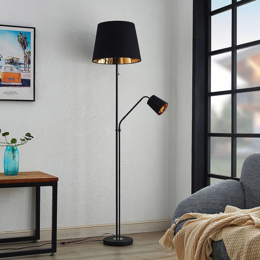 Lampada da terra Efalia Lindby, Nero, Soggiorno / Sala da pranzo, Metallo, Moderno, Lampada da terra