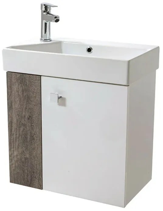 Mobile bagno sospeso salvaspazio 55 cm bianco e grigio cemento con specchio Strada