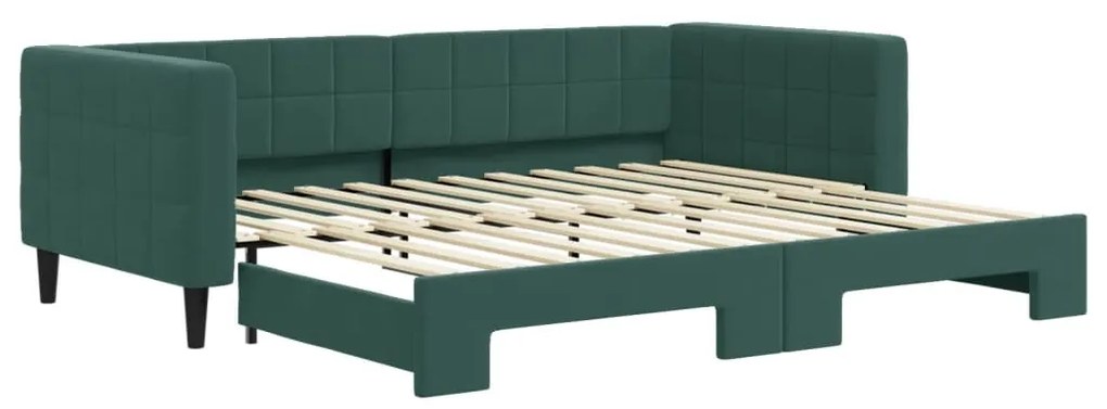 Divano letto con letto estraibile verde scuro 90x200cm velluto