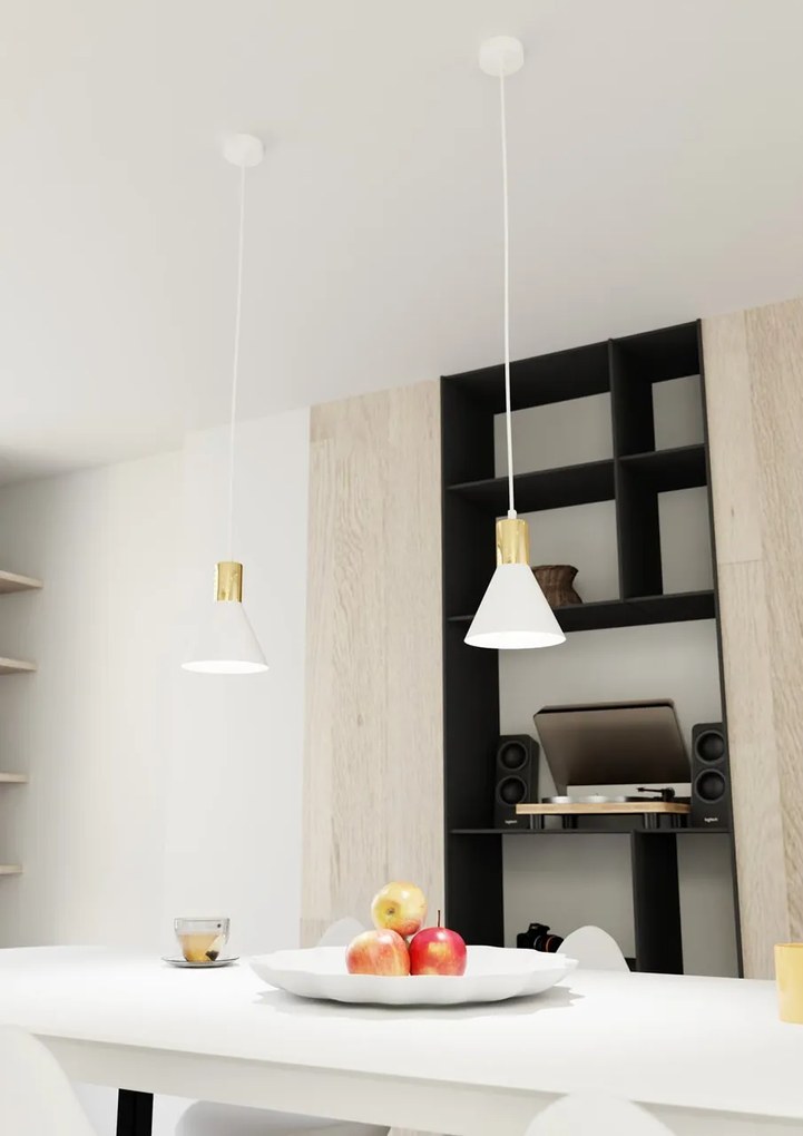 Lampada a sospensione in acciaio ROSA 1 nero/bianco e oro E14