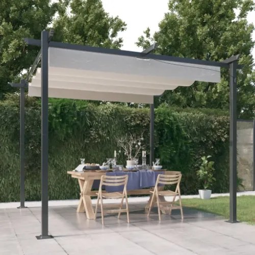 Pergola da Giardino con Tetto Retrattile 3x3 m Crema