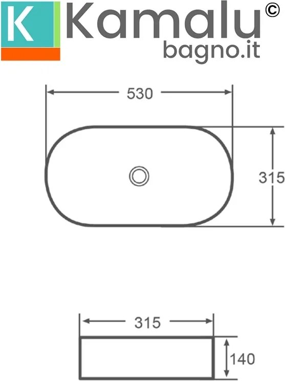 Lavabo bagno da appoggio ovale 53cm ceramica bianca | KLY-5300 - KAMALU