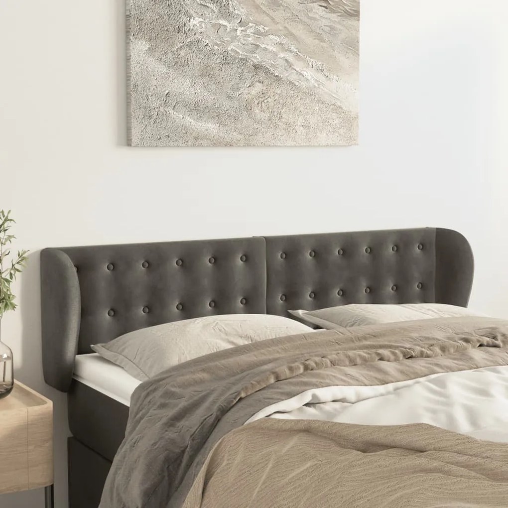 Testiera Ad Orecchio Grigio Scuro 147x23x78/88 Cm İn Velluto /