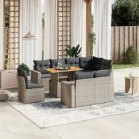 Set Divano da Giardino 9 pz con Cuscini Grigio in Polyrattan 3271410