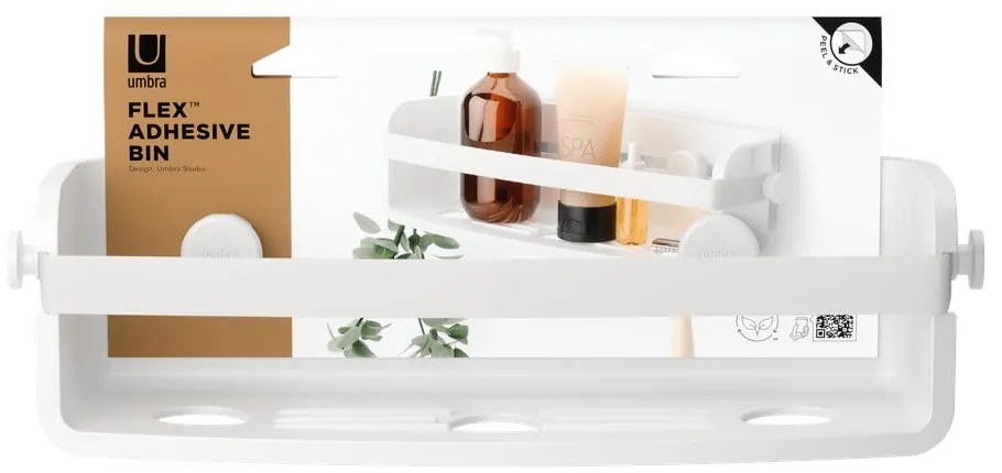Mensola da bagno autoportante bianca in plastica riciclata Flex Adhesive - Umbra