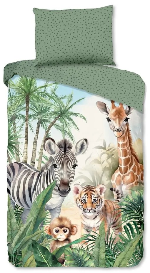 Set copripiumino e federa da bambini verde in cotone per letto singolo 140x200 cm Thabo – Good Morning