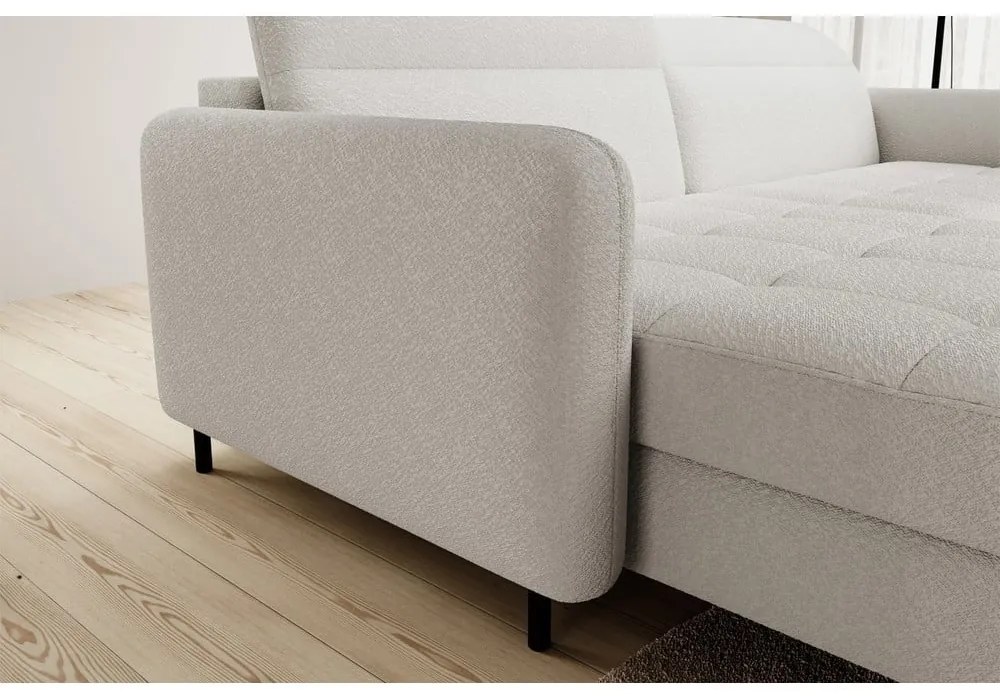 Divano angolare color crema allungabile/con contenitore (con penisola a sinistra/con chaise lounge) e rivestimento in bouclé Gomsi – ELTAP