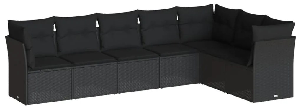 Set divani da giardino con cuscini 7pz nero polyrattan