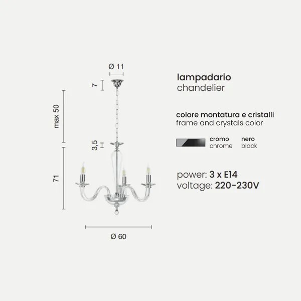 Lampada a sospensione RAVEL 3 luci in vetro lavorato a mano NERO