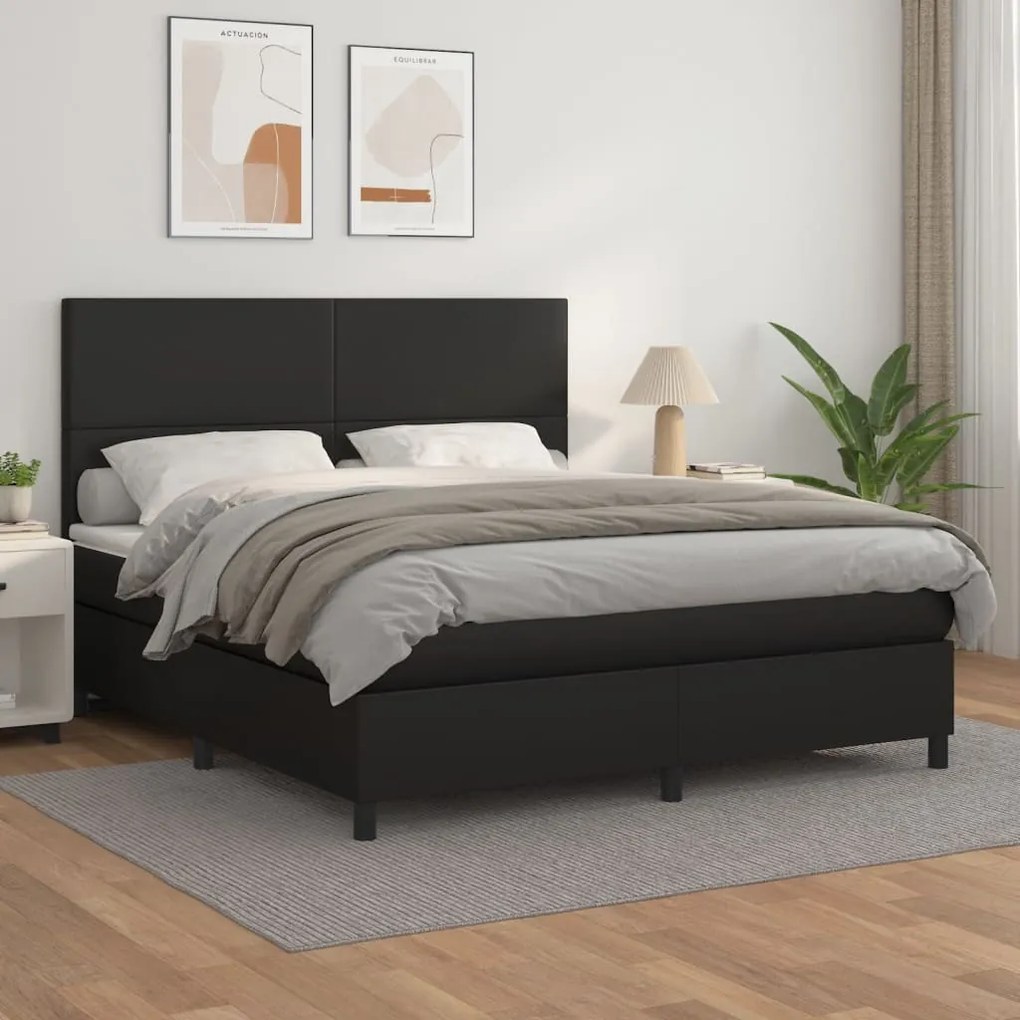 Giroletto A Molle Con Materasso Nero 160x200 Cm İn Similpelle /