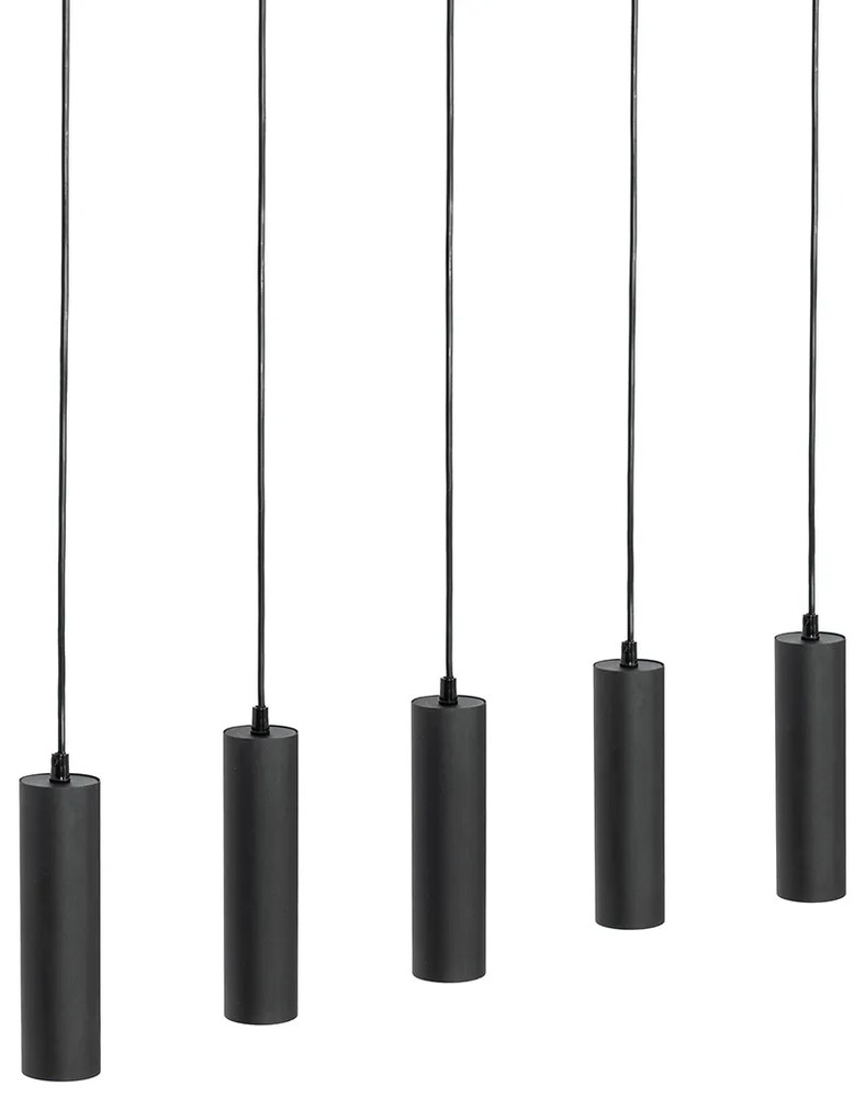 Lampada a sospensione moderna nera con legno 5 luci - Jeana