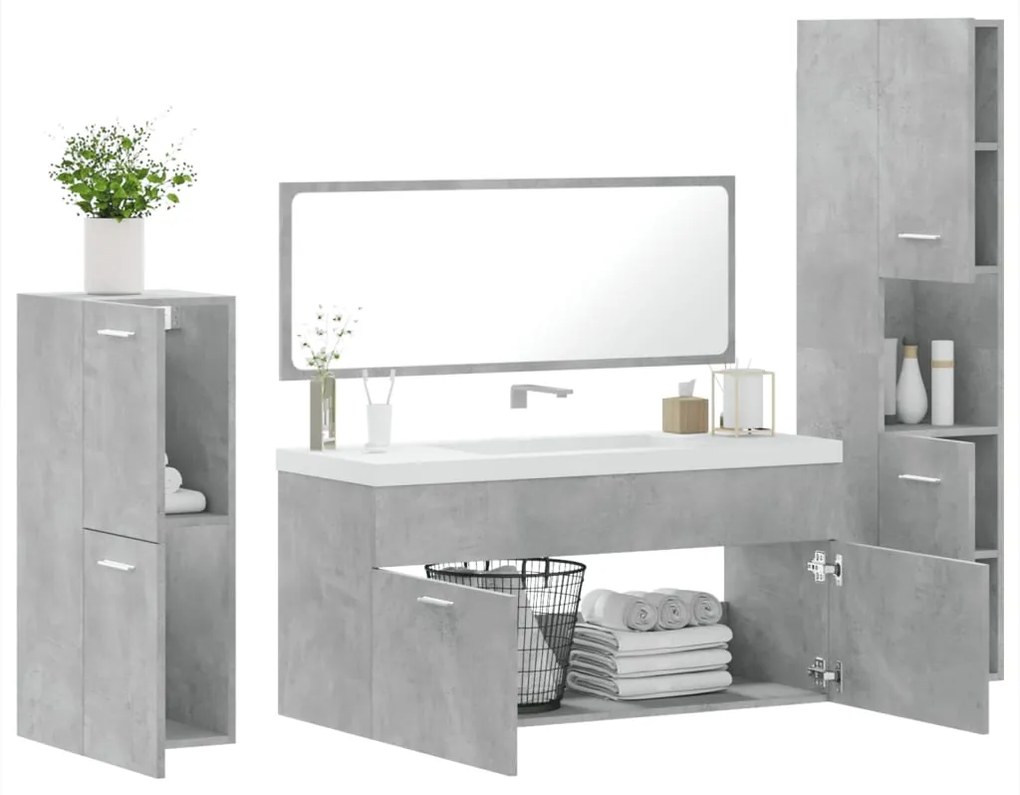 Set mobili da bagno 4 pz grigio cemento in legno multistrato