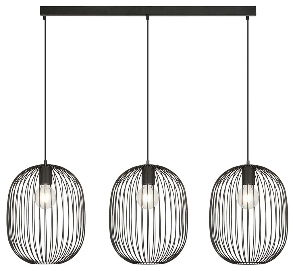 Lampadario Moderno Lugh Acciaio Nero 3 Luci E27 Ip20