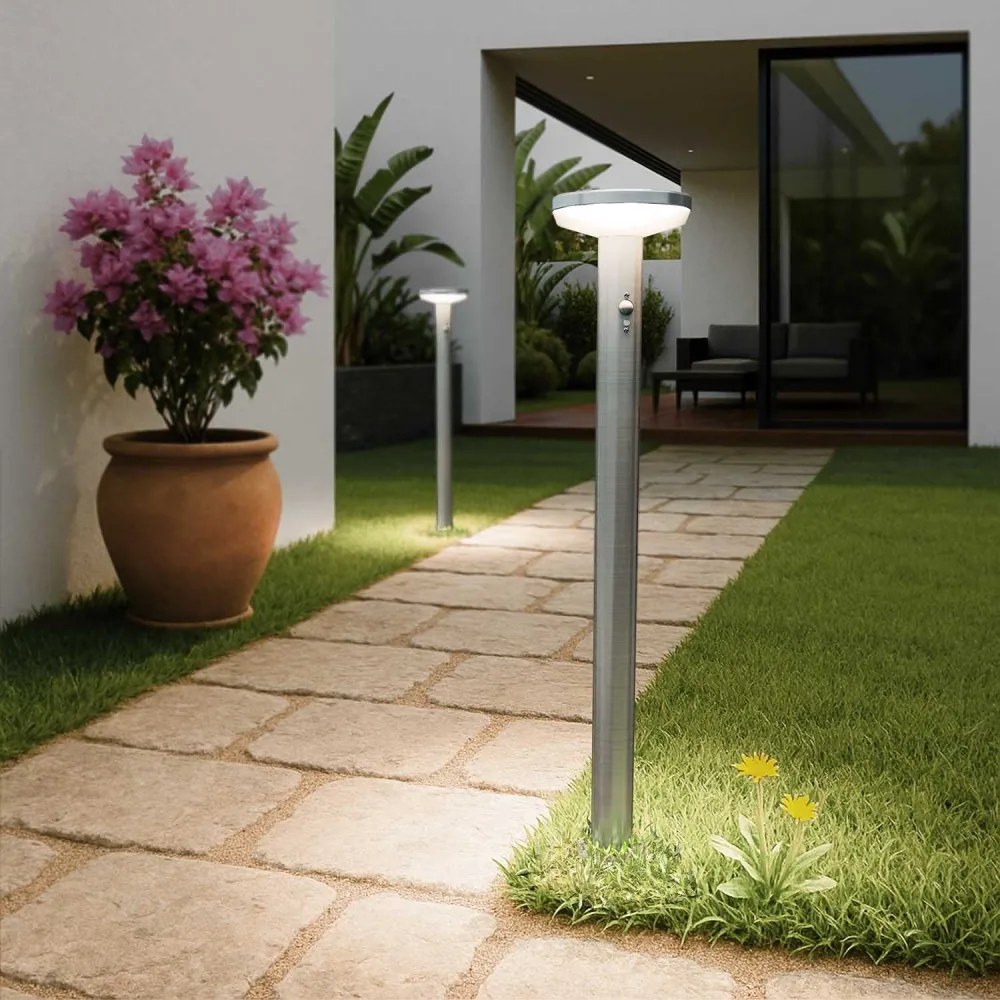 Paletto da giardino Solare con Sensore Movimento 80cm in Acciaio Colore Bianco Naturale 4.000K