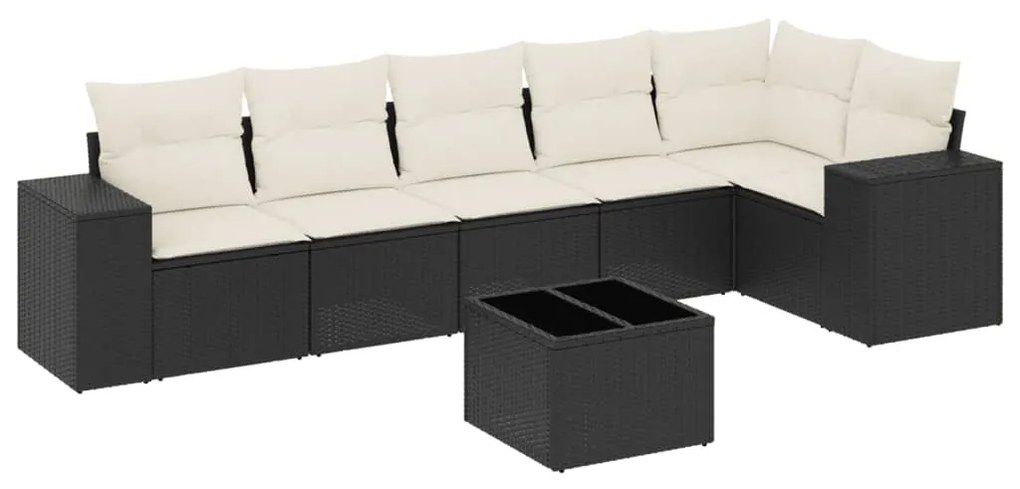 Set Divani da Giardino con Cuscini 7pz Nero Polyrattan