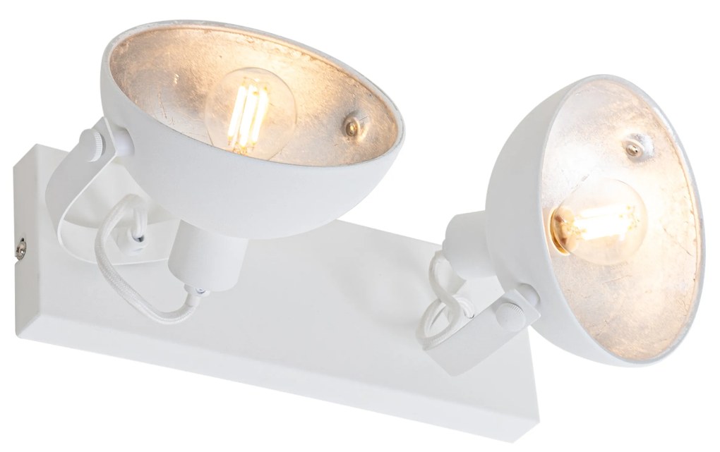 Plafoniera industriale bianca con argento 2 luci orientabili - Magnax