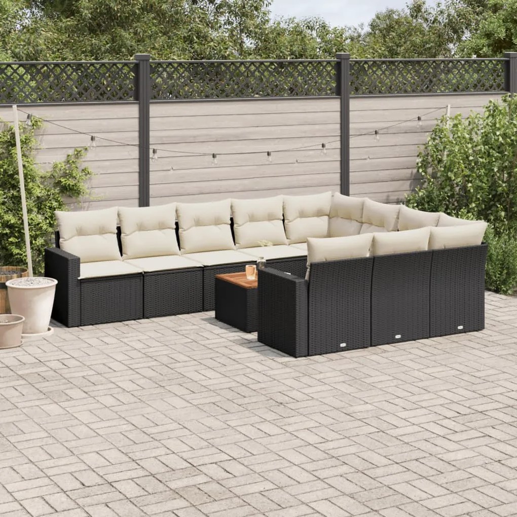 Set Divani da Giardino 11 pz con Cuscini in Polyrattan Nero