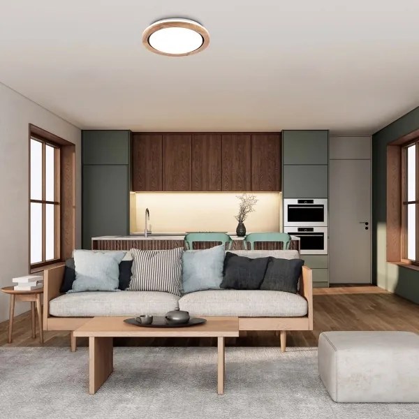 Plafoniera LED per bagno, 24 W, 230 V, Ø 39 cm, IP44, rovere