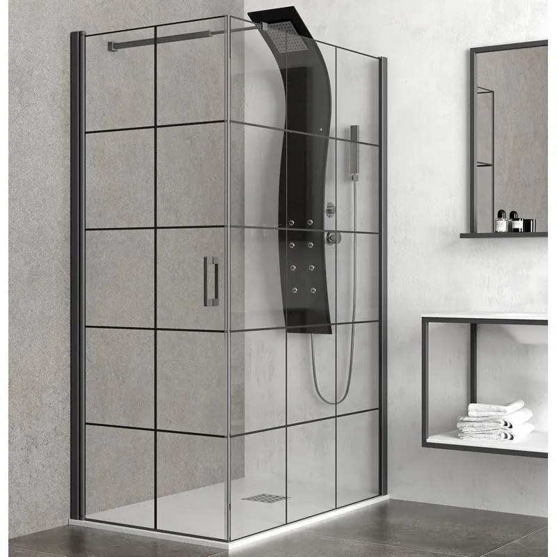 Kamalu - Box doccia angolo 140x90 colore nero. Porta da 90cm fisso da 140cm NICO-3500