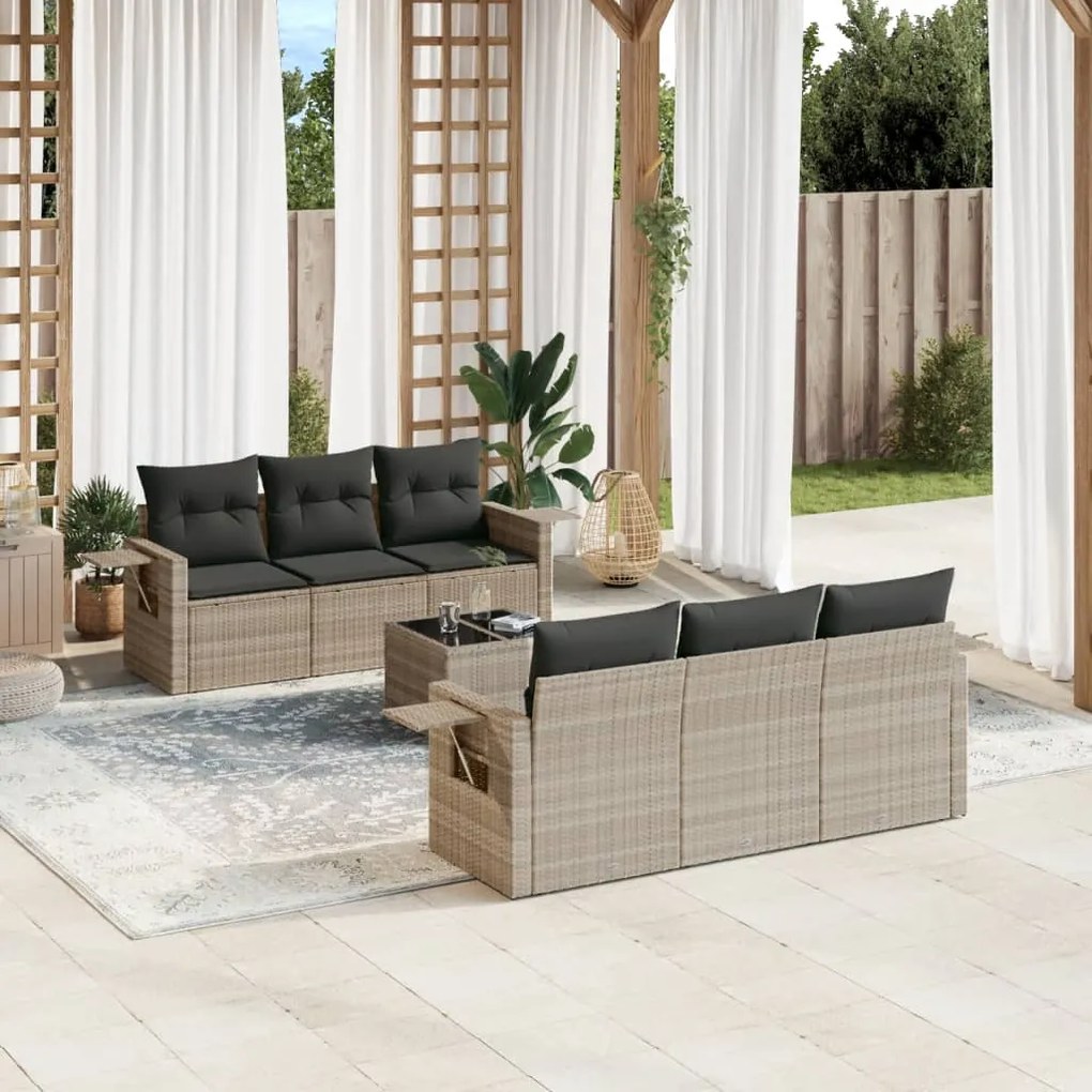 Set divani da giardino 7pz con cuscini grigio chiaro polyrattan