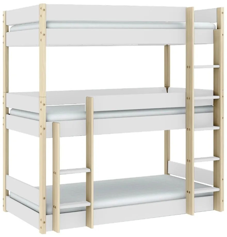 Letto da bambini a castello bianco/di colore naturale 90x190 cm Valka – Marckeric