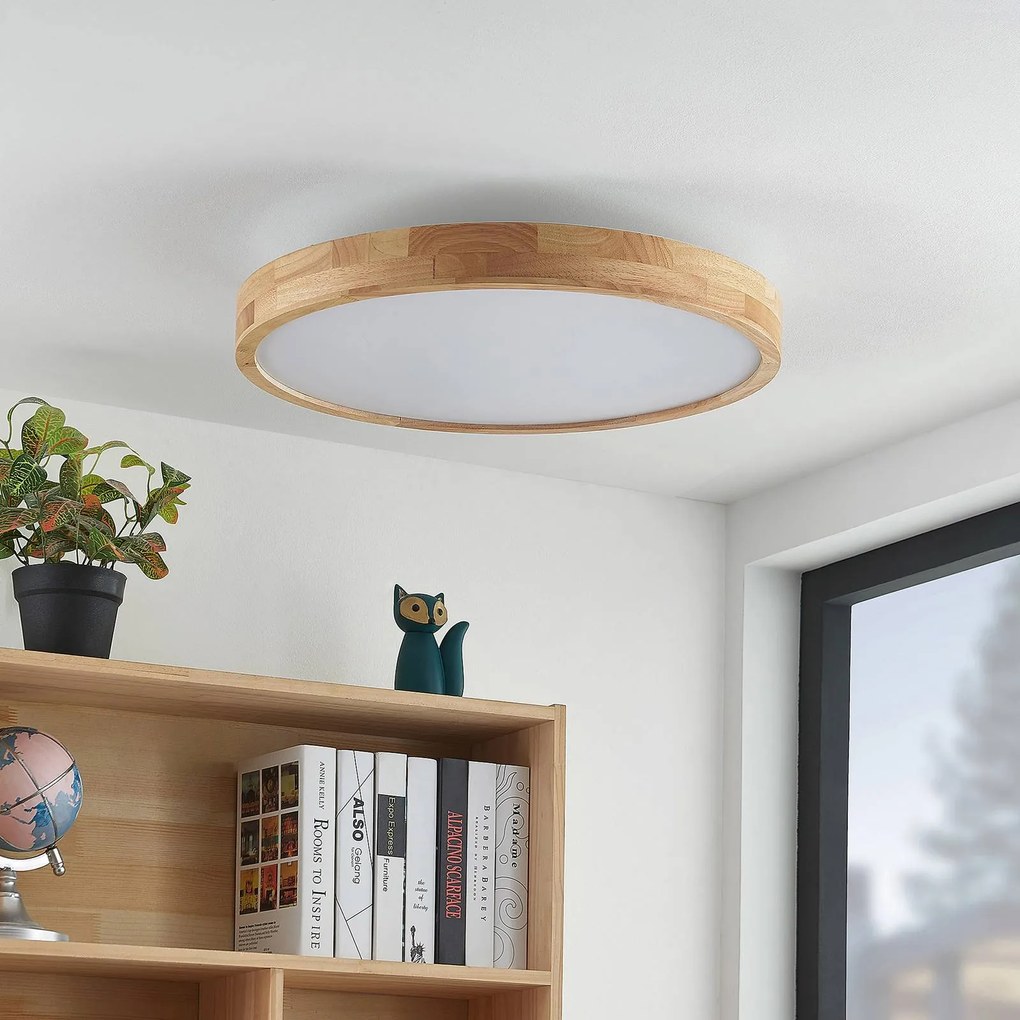 Lindby plafoniera LED Lanira, Ø 60 cm, legno, telecomando, CCT