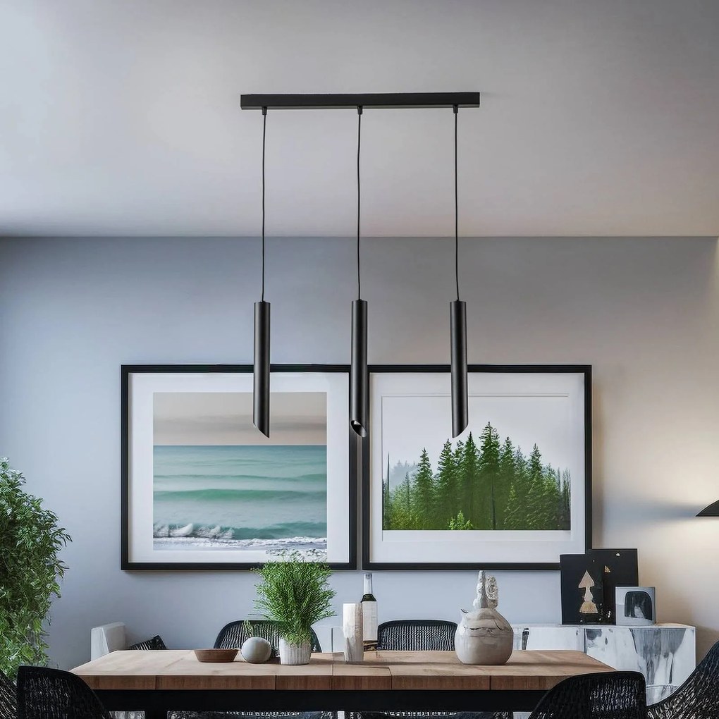 Eko-Light Lampada a sospensione Corte, nera, 3 luci, allungata