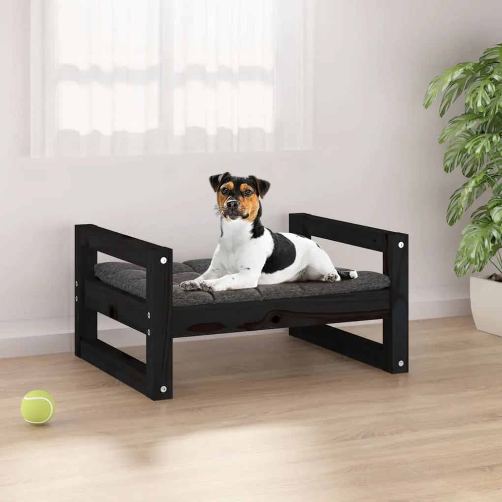 Cuccia Per Cani Nera 55,5x45,5x28cm İn Legno Massello Di Pino /