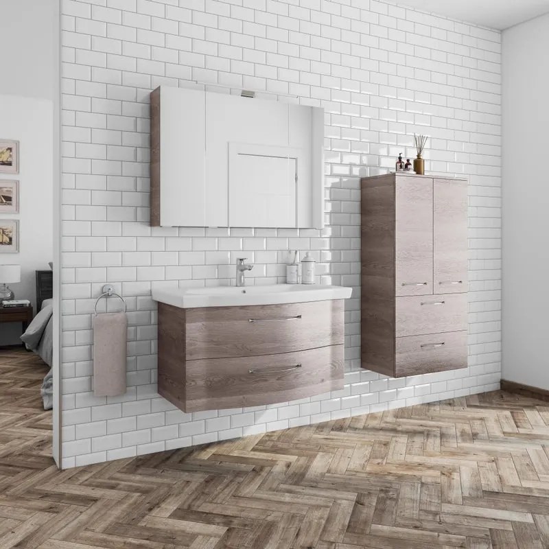 Mobile sottolavabo e lavabo Solitaire rovere terra L 90 x H 49 x P 22 cm 1 vasca 2 cassetti