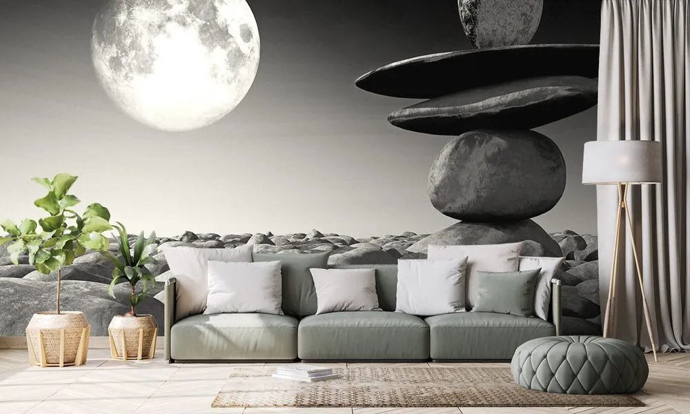 Carta da parati – Pietre in luce lunare in bianco e nero
