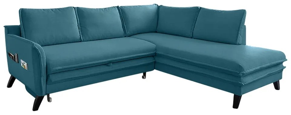 Divano letto angolare turchese L, angolo destro Charming Charlie - Miuform