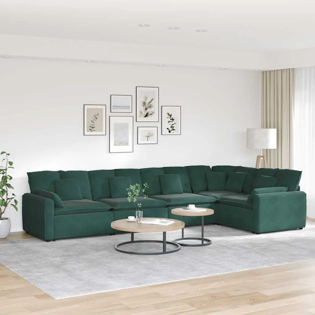 Divano Modulare Con Cuscini İn Velluto Verde Scuro /