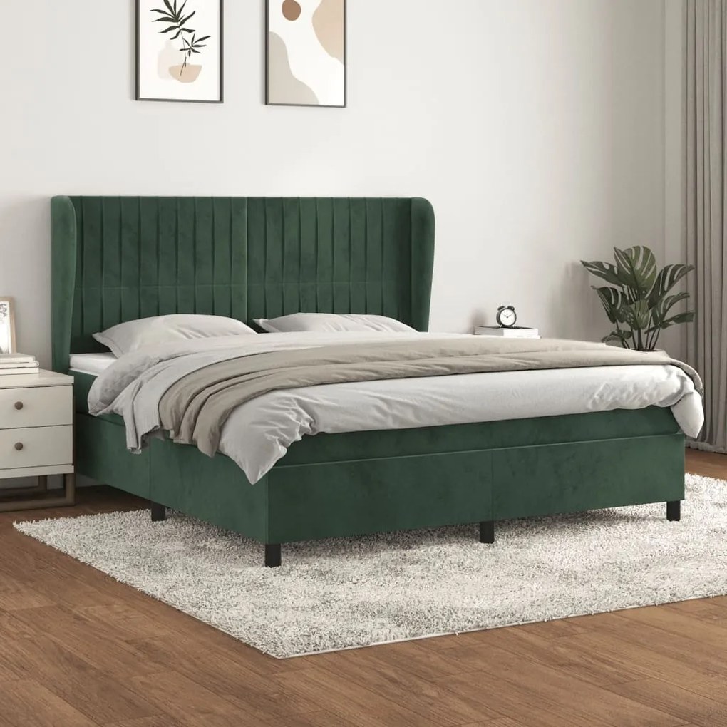 Giroletto A Molle Con Materasso Verde Scuro 160x200 Cm Velluto /