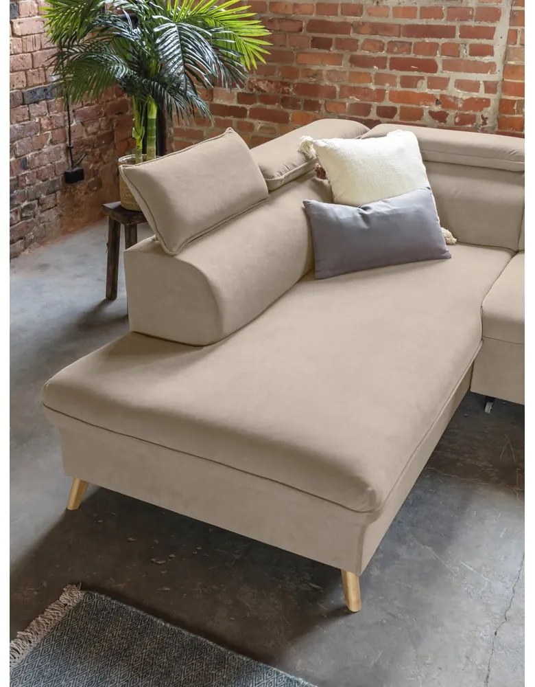 Divano letto angolare in velluto beige a "U" (angolo sinistro) Sweet Harmony - Miuform