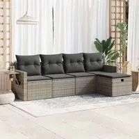 Set Divano da Giardino 5 pz con Cuscini Grigio in Polyrattan 3325466