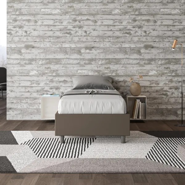 Letto singolo contenitore imbottito 80x200 similpelle cappuccino Azelia