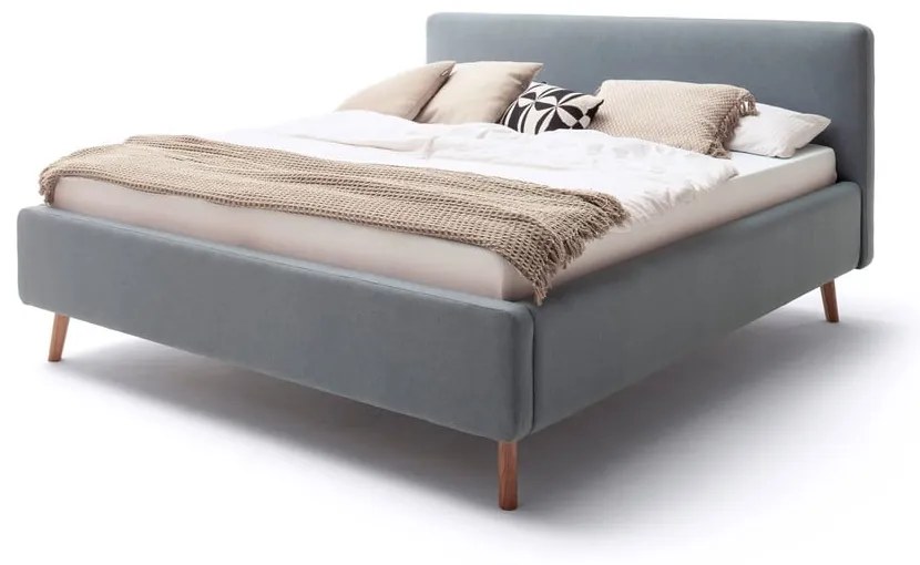 Letto matrimoniale imbottito blu polveroso con contenitore con rete inclusa 180x200 cm Mattis – Meise Möbel