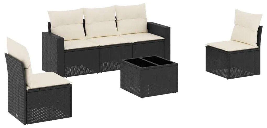 Set Divano da Giardino 6 pz con Cuscini Nero in Polyrattan