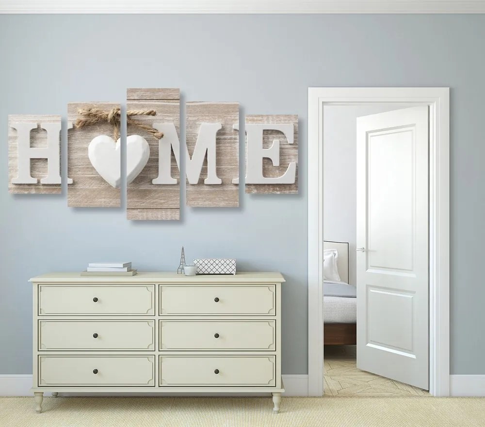 Quadri 5 pezzi – Con scritta Home in stile vintage