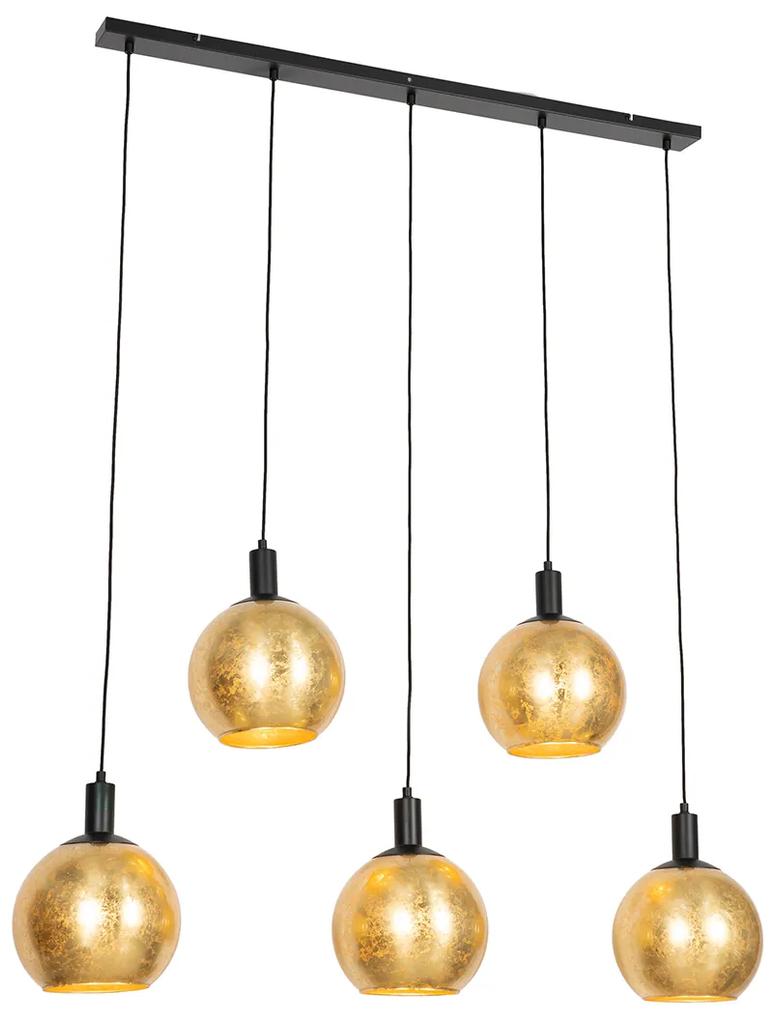 Lampada a sospensione di design nera con vetro oro a 5 luci - Bert
