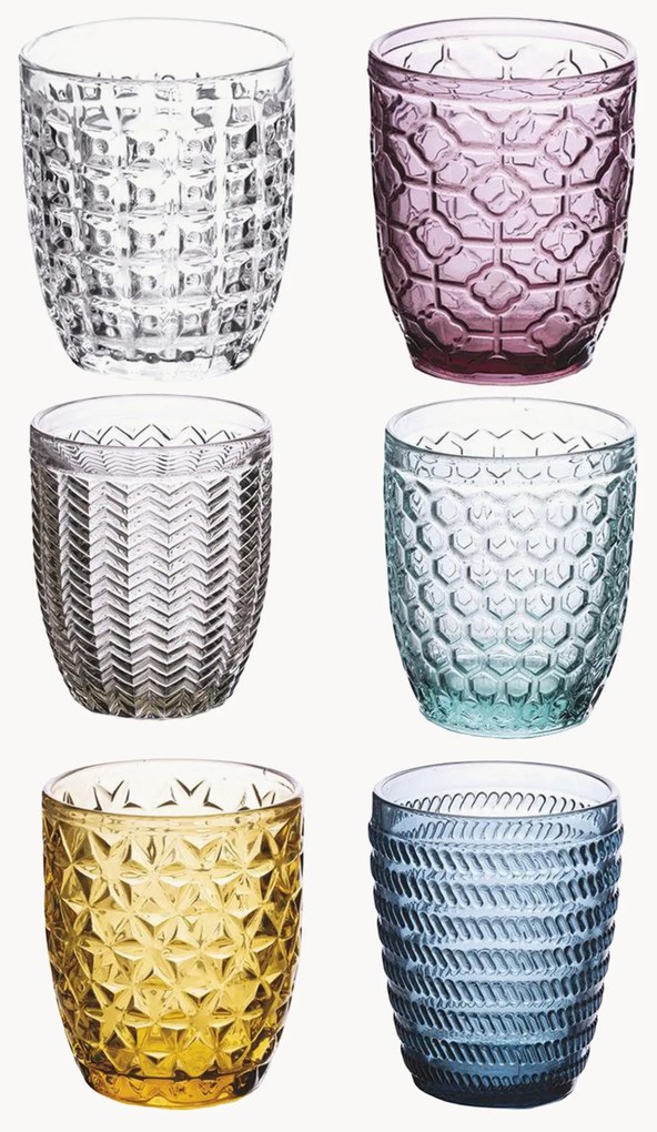 Set di 6 bicchieri acqua con motivo in rilievo Geometrie