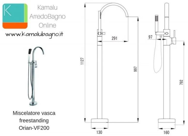 Kamalu - miscelatore vasca da pavimento freestanding con deviatore orian-vf200