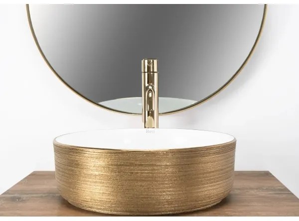 REA-U6630 - Lavabo da appoggio SAMI Ø 36 cm ceramica/bianco/oro spazzolato