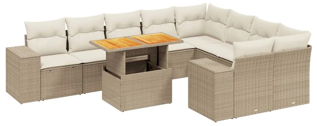 Set divano da giardino 10 pz con cuscini beige in polyrattan