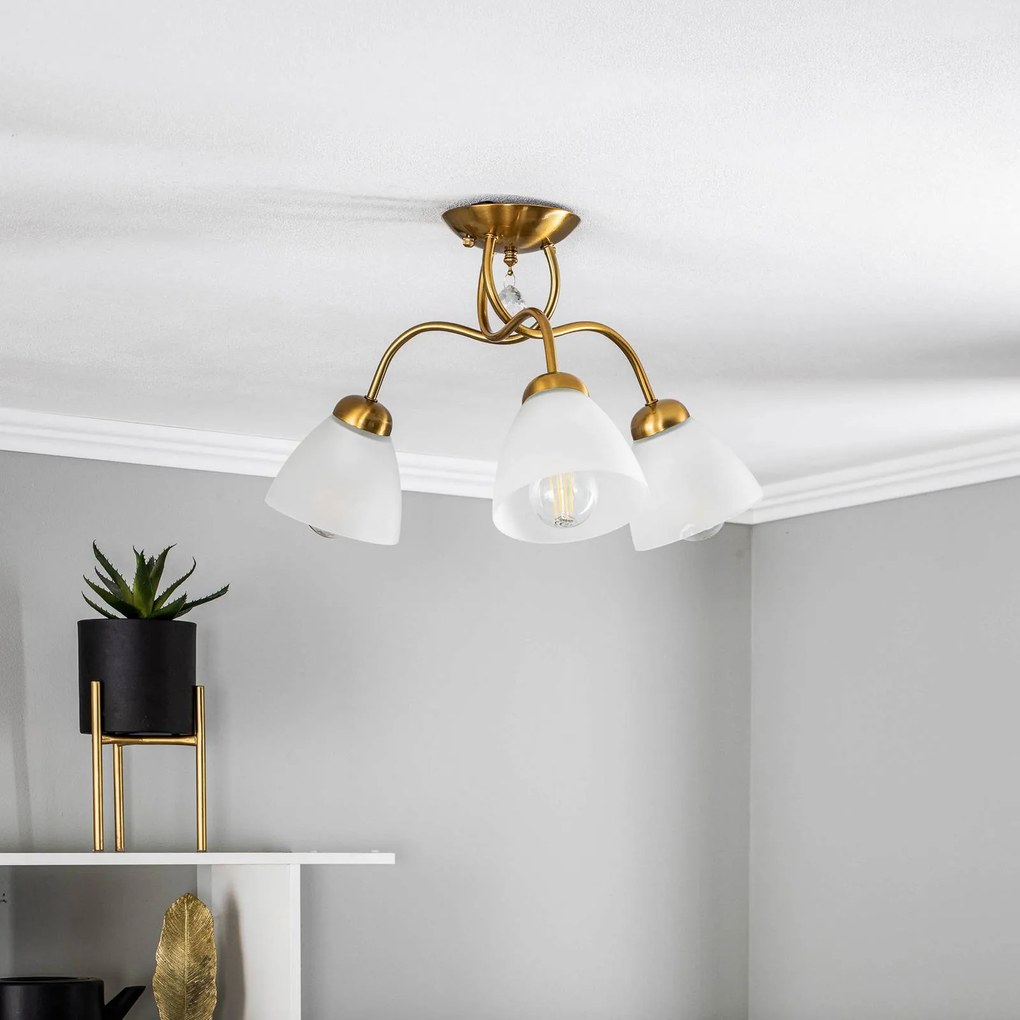 Plafoniera soffitto Miranda Lamkur, dimmerabile, Ottone / Oro, Soggiorno / Sala da pranzo, Vetro, Campagna / Rustiche, Plafoniera